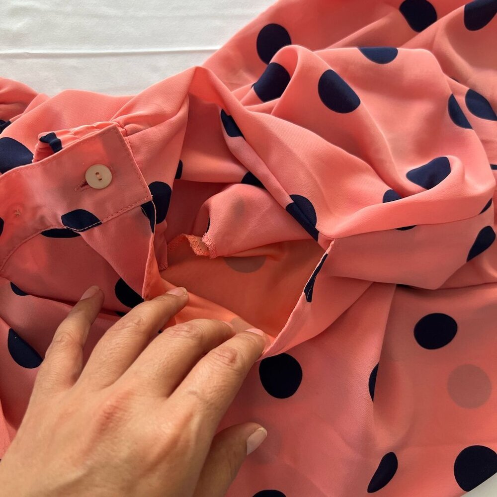 Vintage Russ Petites, Peach & Navy Blue,Polka Dot Skirt, Size 12, feel like aM/L - Picture 6 of 8